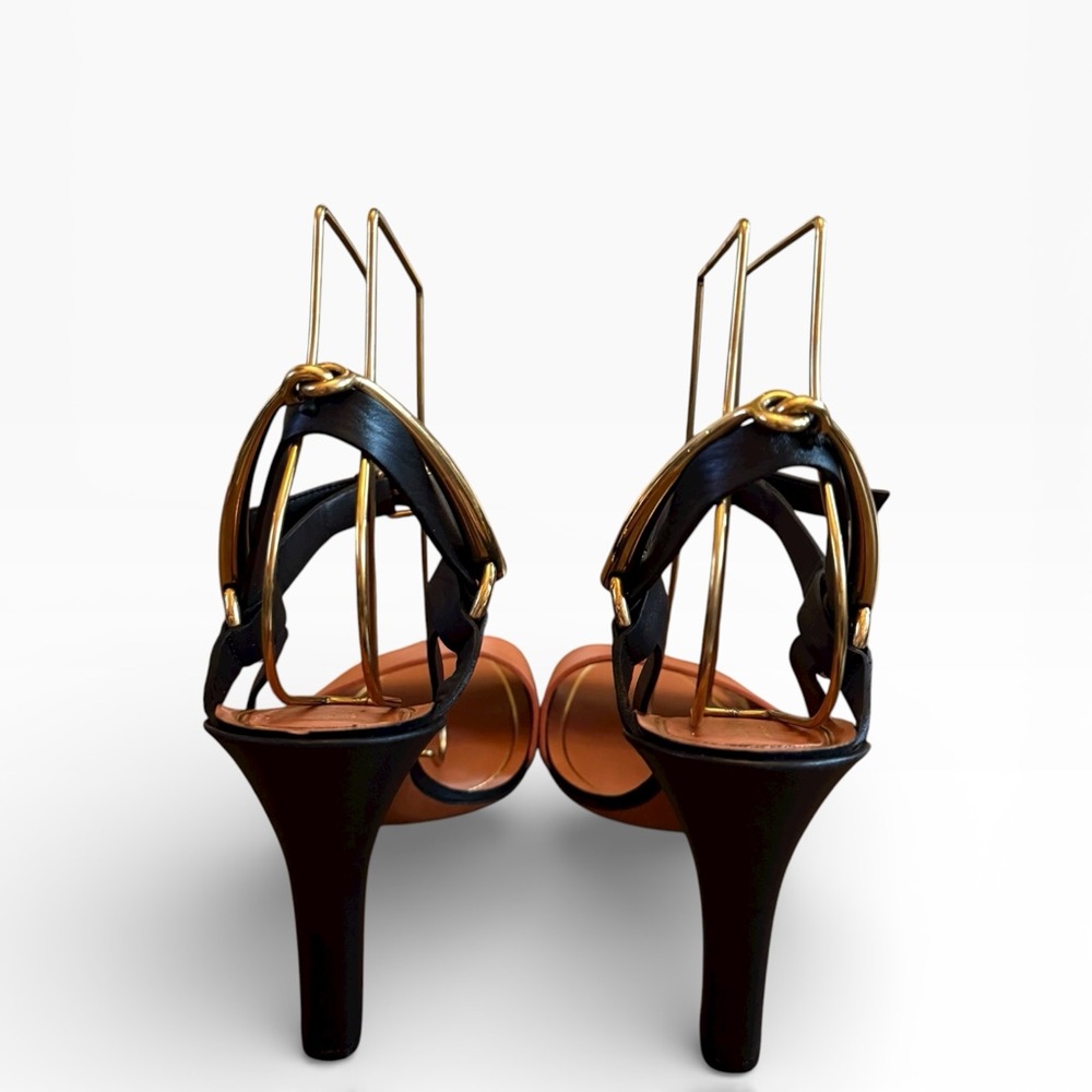 Gucci Horsebit Accent Leather Block Heel Sandals - Black & Cognac EU 38.5 US 8.5 - Picture 4 of 15